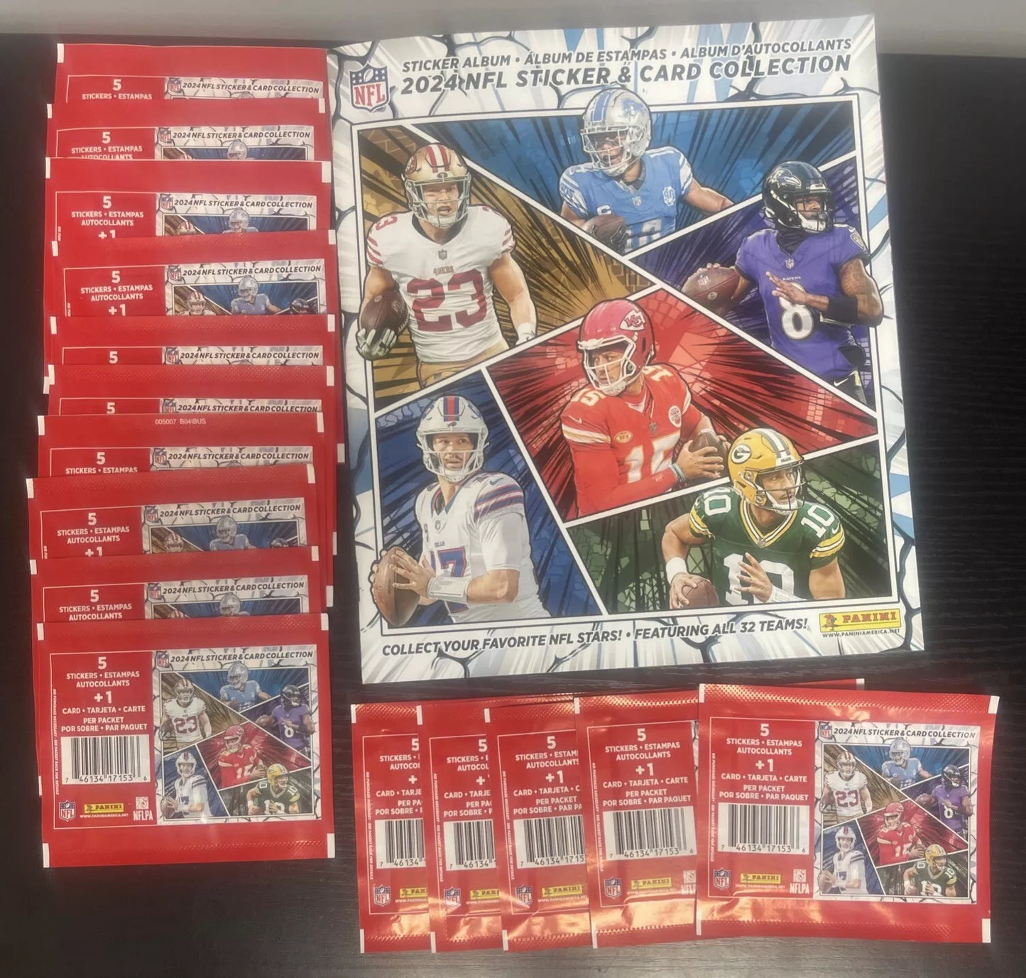2024 Panini NFL Sticker and Card Collection Album + 15 Packs