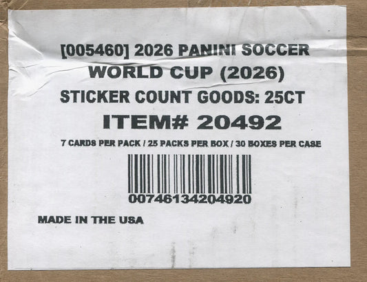 2026 Panini World Cup Soccer Stickers 25ct Box 30-Box Case