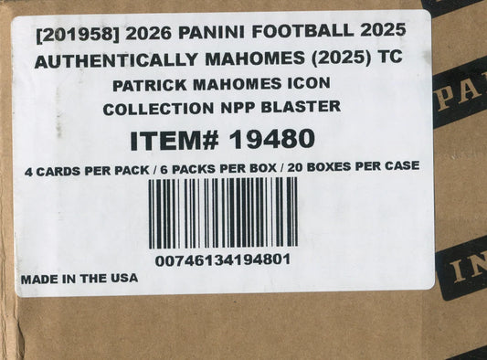 2025 Panini Authentically Mahomes Icon Collection Football Blaster 20-Box Case